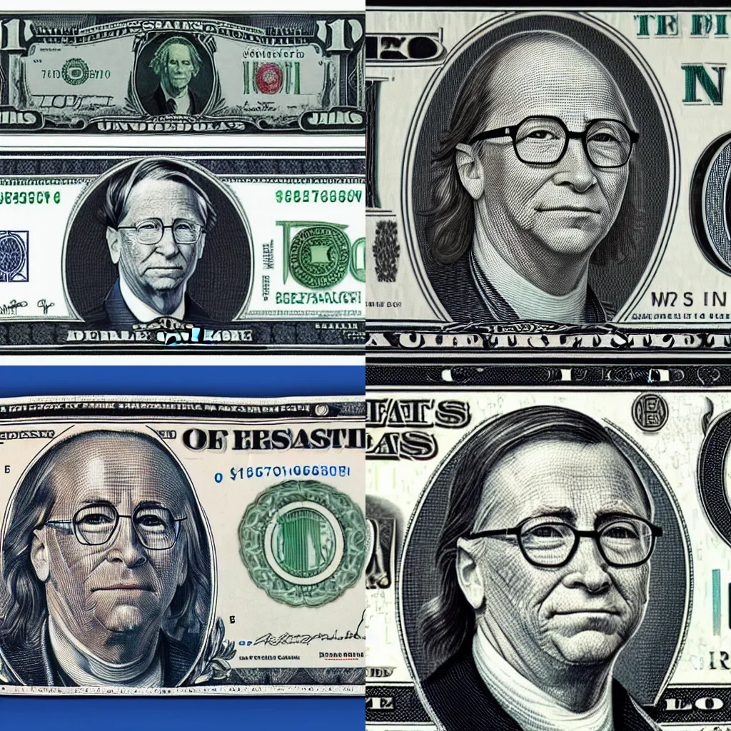 Prompt: 1 dollar us banknote with bill gates face