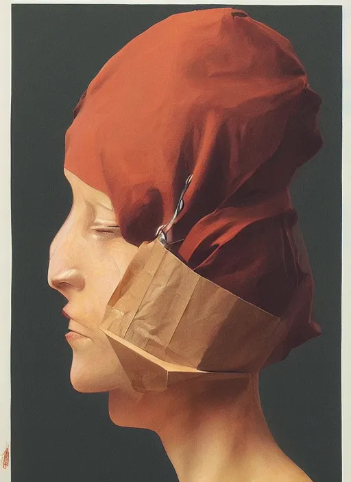 Image similar to woman portrait with a paper bag over the head Edward Hopper and James Gilleard, Zdzislaw Beksinski, highly detailed