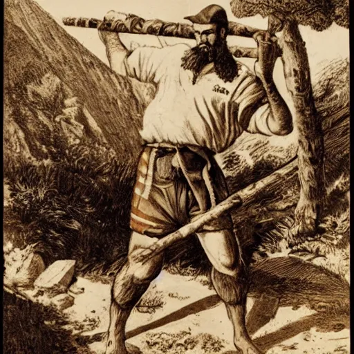 Prompt: lumberjack in an egyptian pit