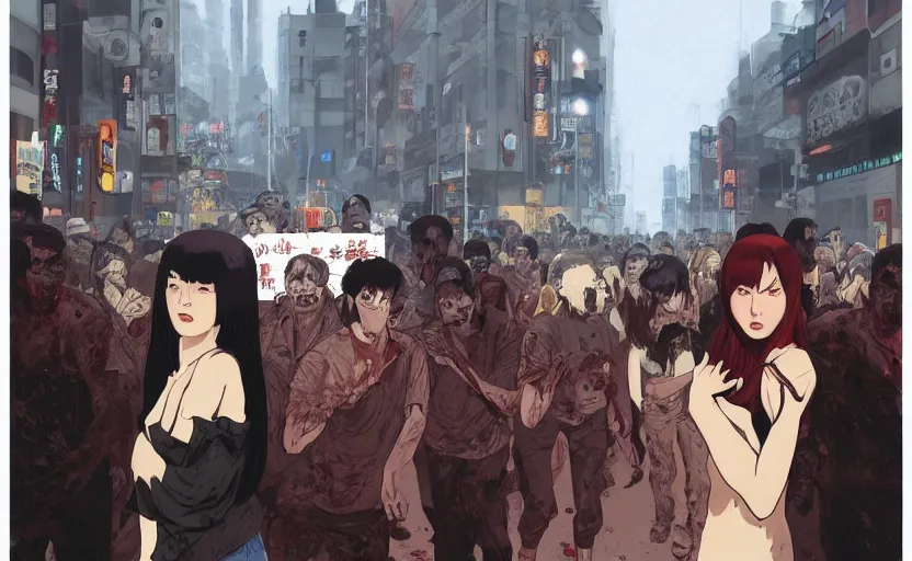 Prompt: zombie riots in the streets of tokyo, digital painting, masterpiece, by ilya kuvshinov, by frank frazetta, by mbius, by reiq, by hayao miyazaki
