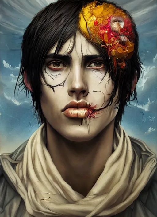 Prompt: beautiful portrait of Eren Yeager , by Tristan Eaton, Stanley Artgermm, Tom Bagshaw, Greg Rutkowski, Carne Griffiths. trending on DeviantArt, face enhance, hyper detailed, trending on Artstation, 8k, masterpiece, graffiti paint, fine detail, full of color, intricate detail, golden ratio illustration