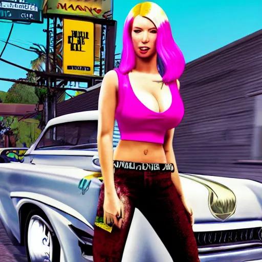 Prompt: Iggy Azalea in GTA V cover, rockstar games, no text,