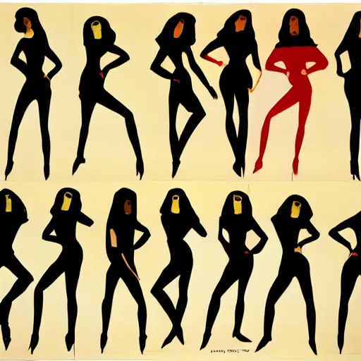 Image similar to stylish 1960s pop art by Evelyne Axell, luscious dancers in silhouette with bold geometric patterns