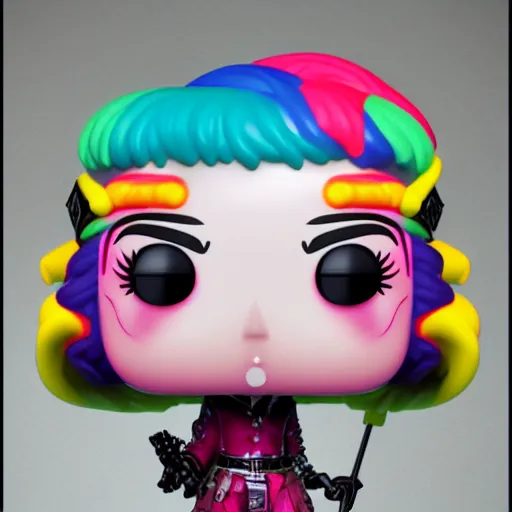 Image similar to Grimes as a Funko pop, photorealistic imagery, trending on artstation, vivid colors, lambent lighting, 4k, 8k, 35mm photography.