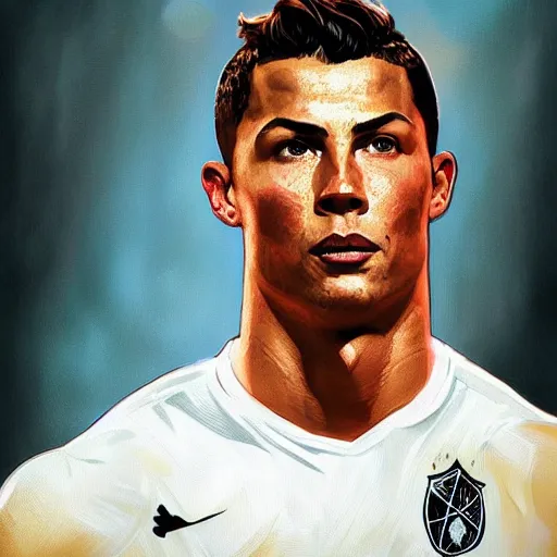 Image similar to portrait of Christiano Ronaldo as Homelander, accurate, intricate, headshot, highly detailed, digital painting, artstation, concept art, sharp focus, illustration, art by artgerm and greg rutkowski and alphonse mucha