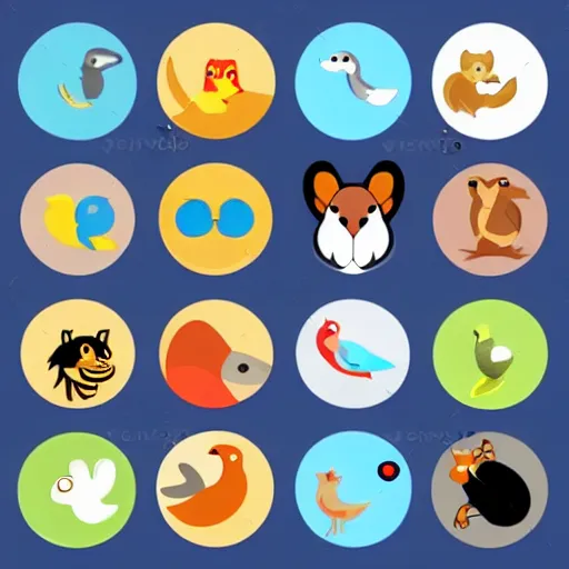 Prompt: web browser icon set with animals