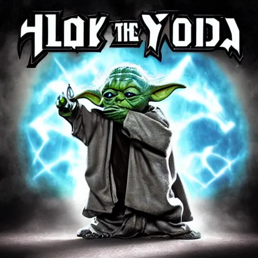 Prompt: Yoda playing guitar on a heavy metal album cover, 4k