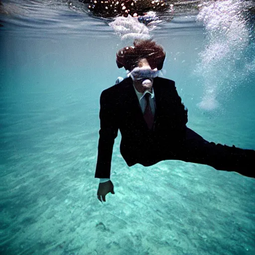 Prompt: Underwater close up portrait of Vladimir Putin by Trent Parke, clean, detailed, Magnum photos