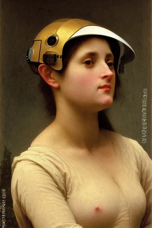 Image similar to portrait of women in astronaut helmets an ancient human species, single person, by bouguereau