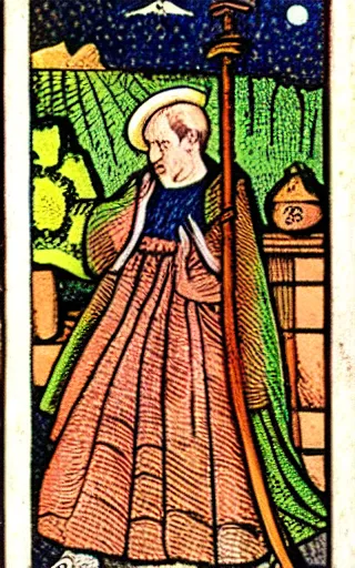 Image similar to The Podcaster, 1500s tarot card