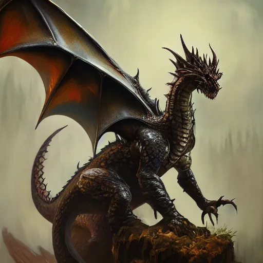 Image similar to oil painting of dragon forest, dnd character, fantasy, realistic textured skin, balrog head, glowing eyes, sharp focus, artgem, boris valejo, frank frazetta, heavy metal style, trending on artstation, digital painting, julie bell, beautiful, very detailed,
