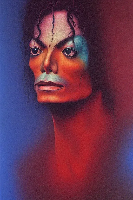 Prompt: portrait of michael jackson colourful shiny beautiful harmony painting by zdzisław beksinski