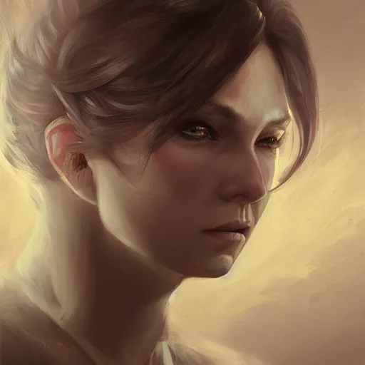 Image similar to a detailed matte head - on portrait painting of an middle - aged half - tiefling noblewoman with golden eyes and short well kept hair, by charlie bowater, lise deharme, wlop, tending on arstation, dungeons and dragon, dnd, pathfinder, fanart, oil on canvas