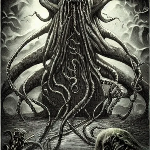 Image similar to lovecraft horror, eldritch monster, realistic, detailed, dark fantasy, evil