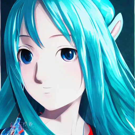 Image similar to a high detail portrait of miku hatsune by makoto sinkai, by BUNBUN, in simple background, CLIP STADIO, mad painting