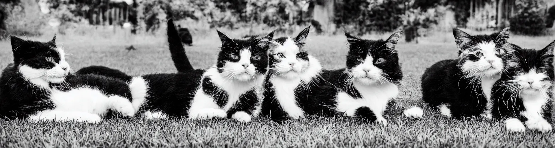 Prompt: beuatifull iphone picture of two black and white cats in a sunny garden, instagram, amateur photo