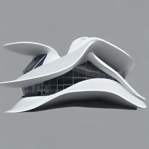 Prompt: moder house in style of zaha hadid, 8 k vector render, real photo