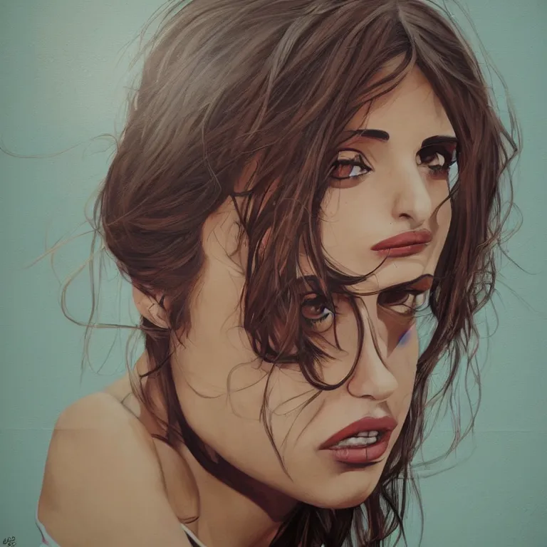 Image similar to Street-art portrait of Penélope Cruz Sánchez in style of Etam Cru, photorealism