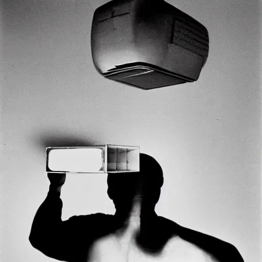 Image similar to man with a projector for a head, 1960 photograph