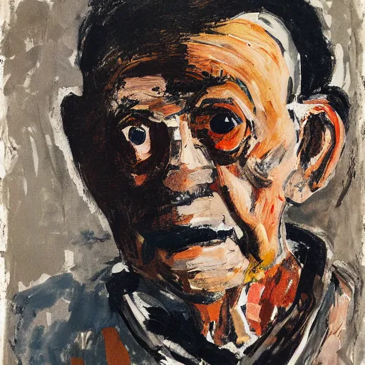 Image similar to painting of an old man staring at you, by georg baselitz