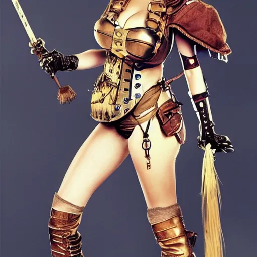 Prompt: kate upton as a steampunk amazon warrior