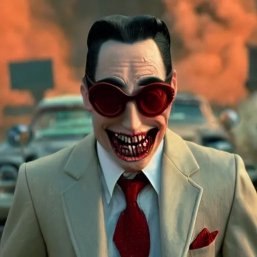 Image similar to pee wee herman as a mad max villain, movie still, highly detailed, high quality, 8 k, realistic face