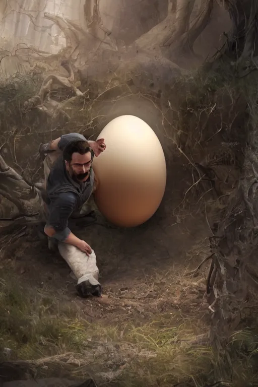 Image similar to chris evans peeks out of an egg, very detailed, concept art, matte painting, 8 k