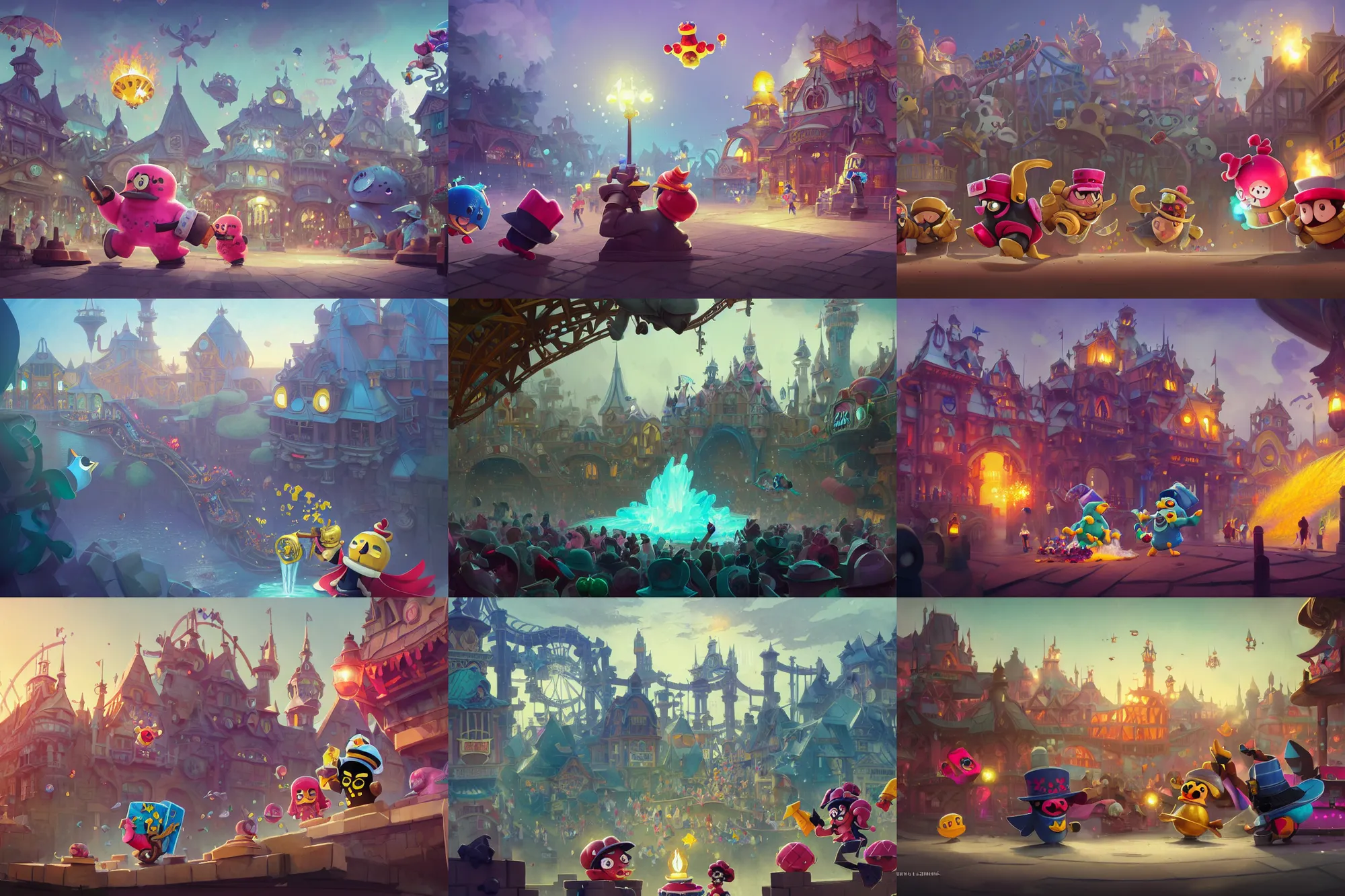 Prompt: splash art brawlstars, light dust, magnificent, theme park, roller coasters, penguin mascot, day time, noon, amusement park, medium shot, details, sharp focus, elegant, highly detailed, illustration, by Jordan Grimmer and greg rutkowski and ocellus and alphonse mucha and wlop, intricate, beautiful, Trending artstation, pixiv, digital Art