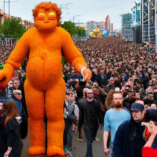 Image similar to a 7 0 foot tall ginger man walking among the crowd