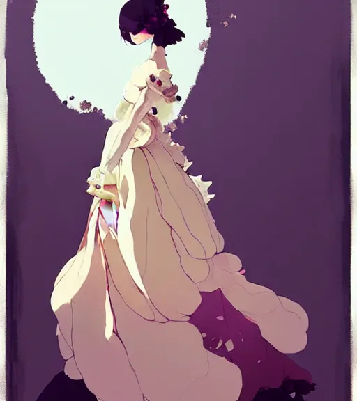 Image similar to portrait of a baroque dress inspired by flower by atey ghailan, by greg rutkowski, by studio ghibli, by greg tocchini, by james gilleard, by joe fenton, by kaethe butcher, dynamic lighting, grunge aesthetic