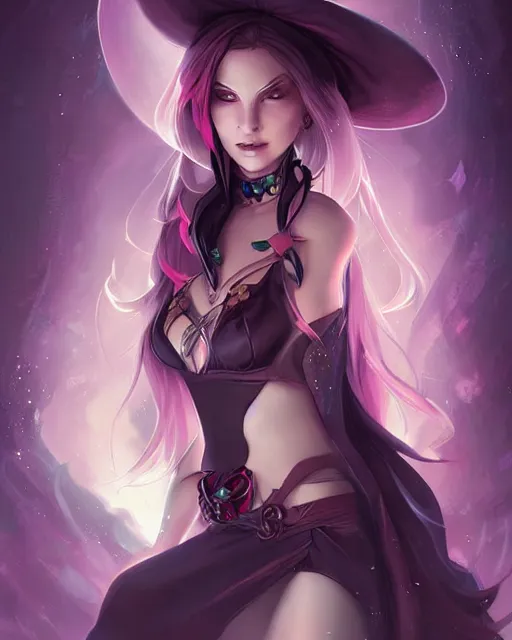 Image similar to Jinx League of Legends beautiful digital illustration portrait of a Witch who design by Ross Tran, artgerm detailed, soft lighting