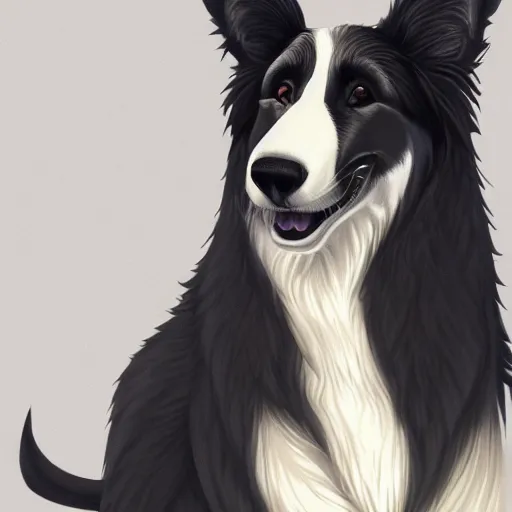 Image similar to wide angle beautiful full body portrait of a strong male anthropomorphic anthro border collie fursona, furry art, furaffinity, beautiful, glamor pose, detailed, aesthetic, trending on artstation