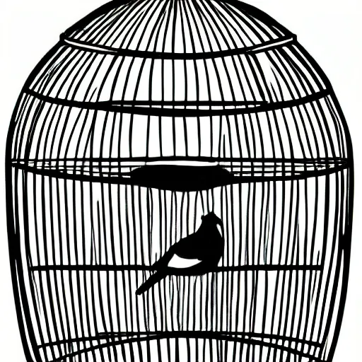 Image similar to cover art of a drawing of a bird in a cage, black and white