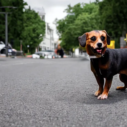 Image similar to Jerma985 eating a small dog in the middle of the street, 4k, high definition