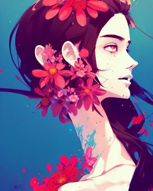 Image similar to a ultradetailed beautiful panting of a stylish woman in a flower dress, by conrad roset, greg rutkowski and makoto shinkai, trending on artstation