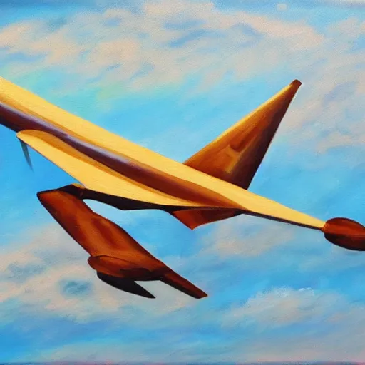 Image similar to oil painting of a plane drinking a coffee