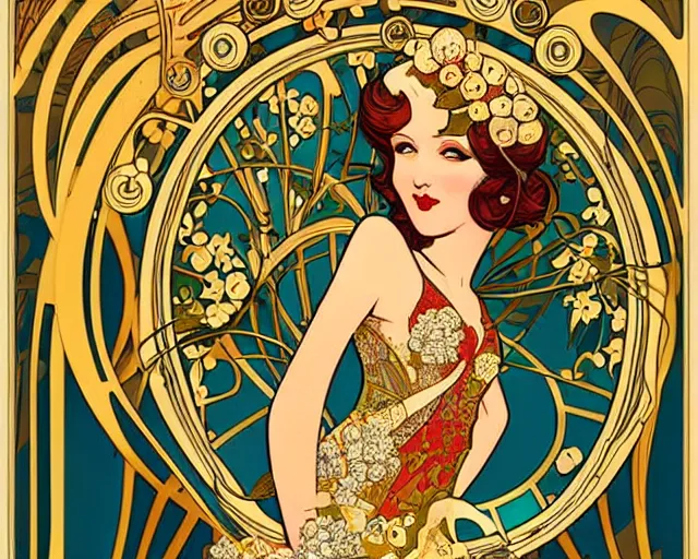 Image similar to art nouveau style champagne commercial, artstation, illustration, bright, cheerful, detailed and intricate environment