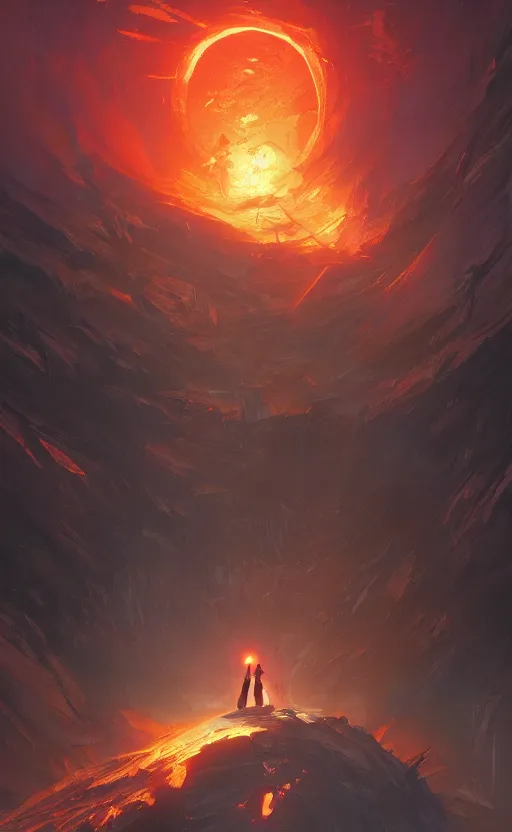 Prompt: a beautiful artwork illustration, a dark hole radiating fiery rays, high contrast, high saturation, by Greg Rutkowski and Jesper Ejsing and Raymond Swanland, featured on artstation, wide angle, vertical orientation