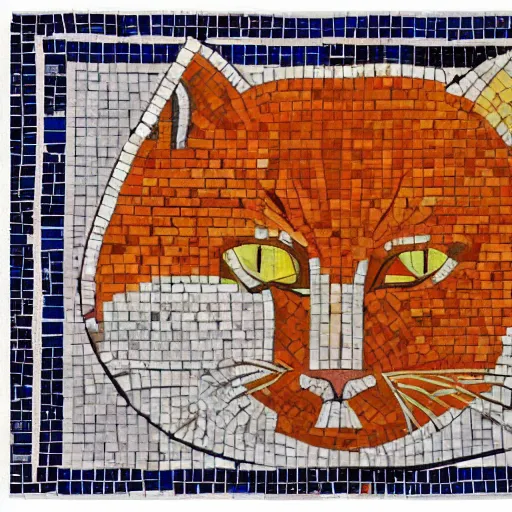 Image similar to a greek mosaic stylistically simplistic representation of an orange white tabby cat