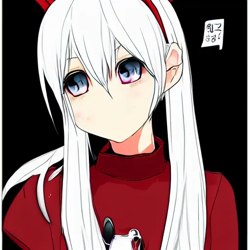 Image similar to white hair, red eyes, two small horn on the head, anime style, anime girl, sketch