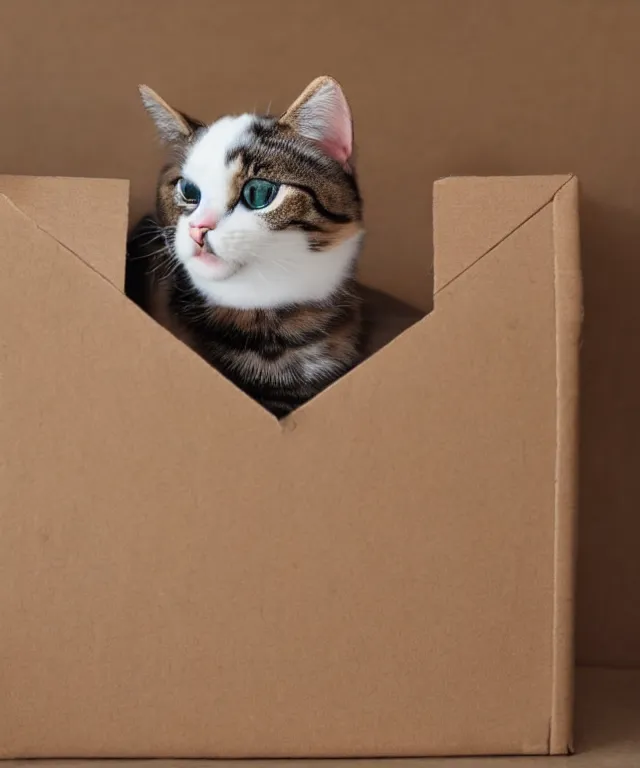 Prompt: a cat plushie in a cardboard box