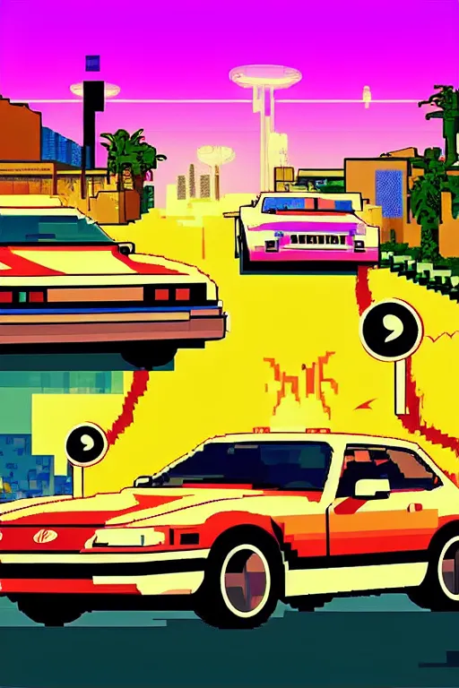 Prompt: life in the caspian hood. pixel art, gta vice city art style. pop art, no duplicate image, glowing lights, ultra details, digital painting, artstation, concept art, smooth, sharp focus, illustration, intecrate details, art by richard hamilton and mimmo rottela, pixels art by kirokaze and paul robertson