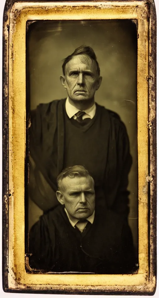 Image similar to a wet plate photograph, a portrait of a stern looking school teacher