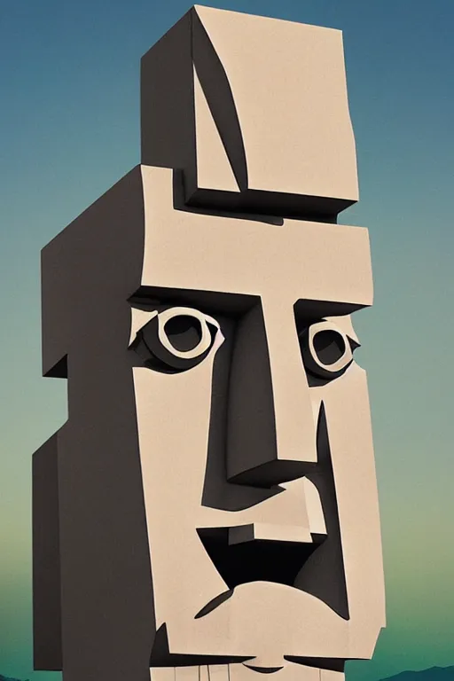 Image similar to cubist moai statue cutout digital illustration cartoon colorful beeple