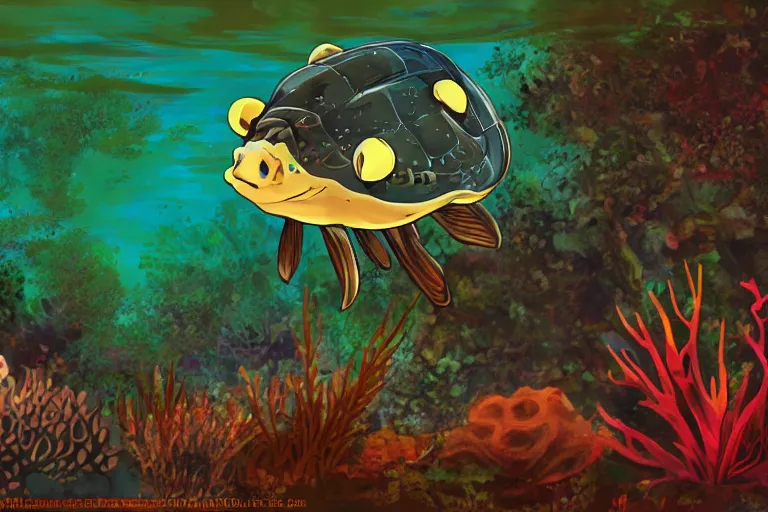 Image similar to cute anime - horseshoecrab underwater, in 2 0 1 2, bathed in the the glow of a crt television, crabcore, low - light photograph, anime key art