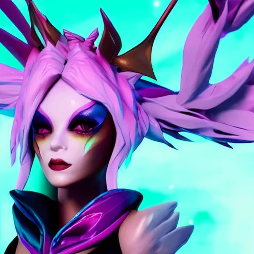 Image similar to still close up of pretty Xayah (League of Legends) in KDA More music video. 3d render, octane render, game art, realistic, highly detailed, trending on artstation, 4k, trending on artstation, pixar, cgsociety, unreal engine 5, redshift render, trending on artstation, blender, behance, cg