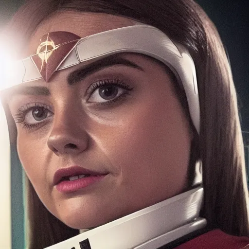 Image similar to a full body photograph of jenna coleman as a star fleet science officer from star trek next generation, full dress uniform, symmetrical face, extreme realism and detail, 8 k, completely framed, direct lighting, 3 5 mm photo, photorealistic, sharp focus