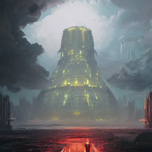 Image similar to an atomic nuclear fission temple by greg rutkowski and ross tran