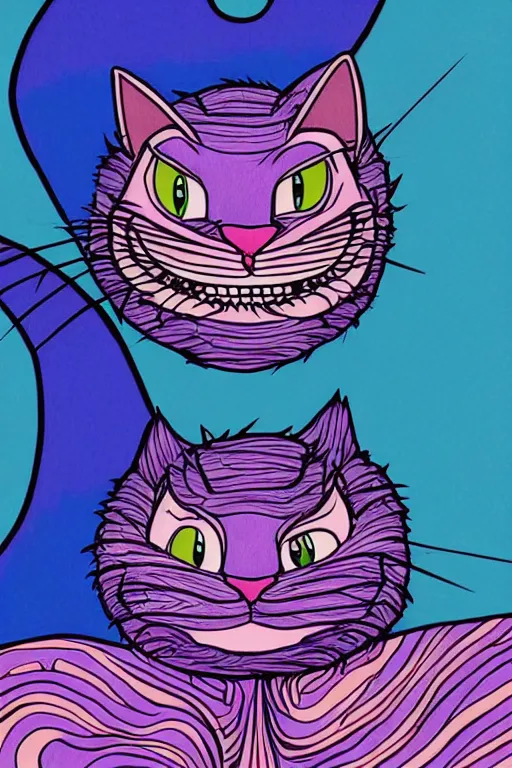 Prompt: cheshire cat, art by brian miller, colorful, illustration, highly detailed, simple, no jagged lines, smooth