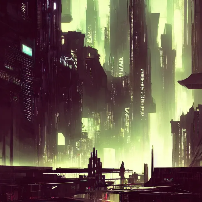 Prompt: noir skyline from cyberpunk thailand of the future, digital art, concept art, by greg rutkowski, by syd mead